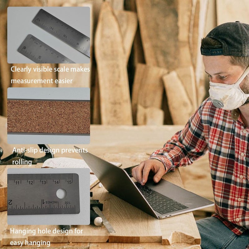 ZTEOFO 6-Inch Stainless Steel Metal Ruler with Non-Slip Cork Backing - 3 Pack - Image 5